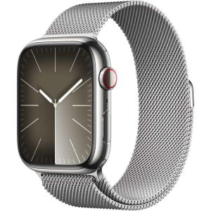 Apple Watch SeriesÂ 9 GPS + Cellular 45mm Silver Stainless Steel Case with Silver Milanese Loop